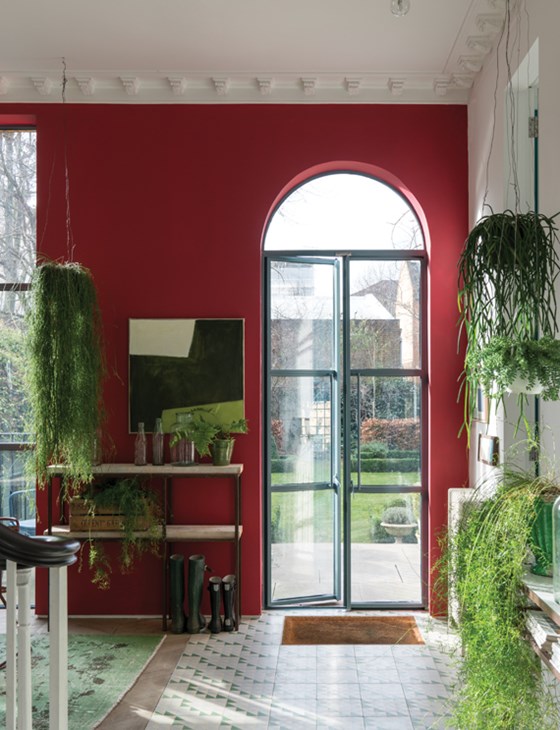 entryway painted in Farrow and Ball Rectory Red_fall décor trends
