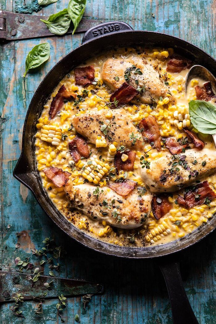 Half Baked Harvest's Garlic Butter Creamed Corn Chicken_summer to fall recipes