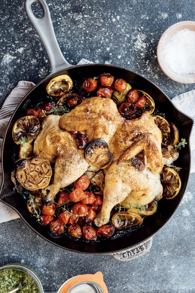 The Best Roast Chicken With Tomatoes, Lemons, & Cilantro Salsa Verde_fall cooking ideas