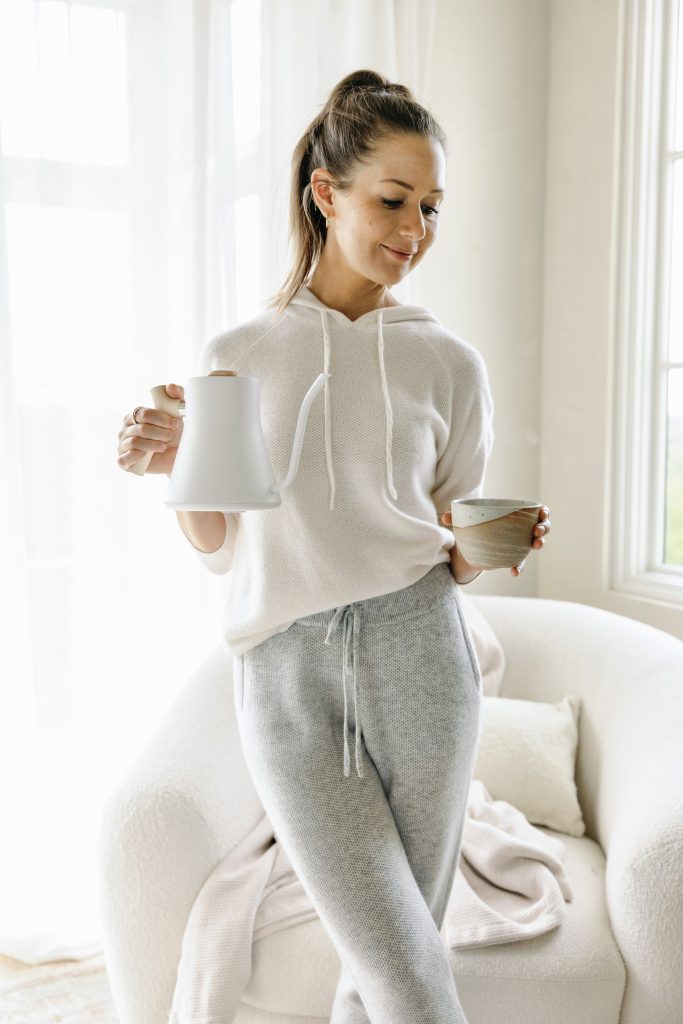 Camille styles cozy sweater and tea