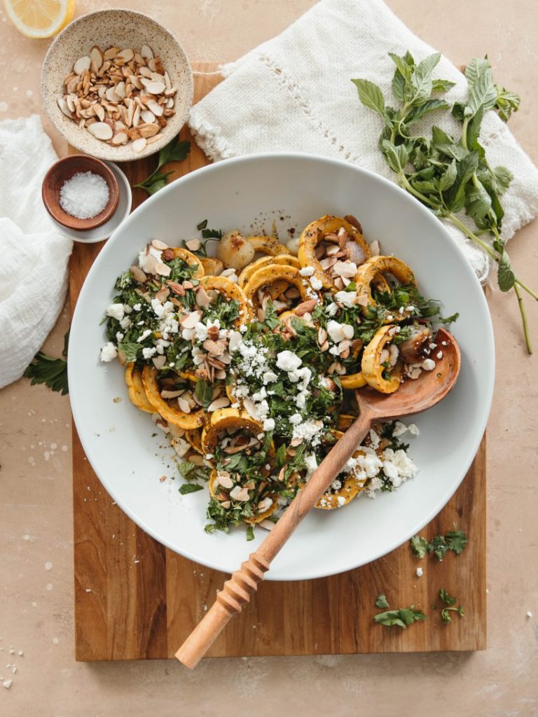 roasted delicata squash with almonds_good fats for skin