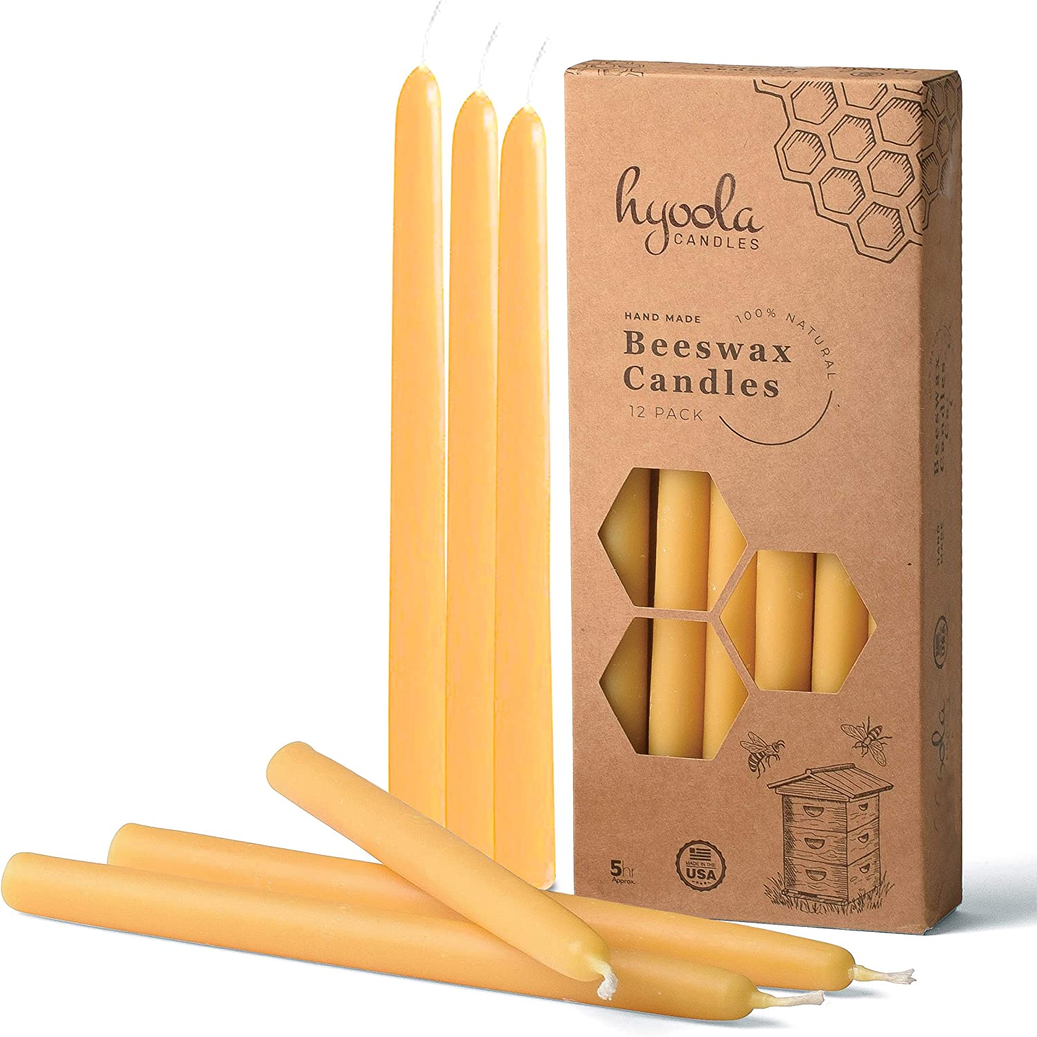 Hyoola 9 Inch Beeswax Taper Candles