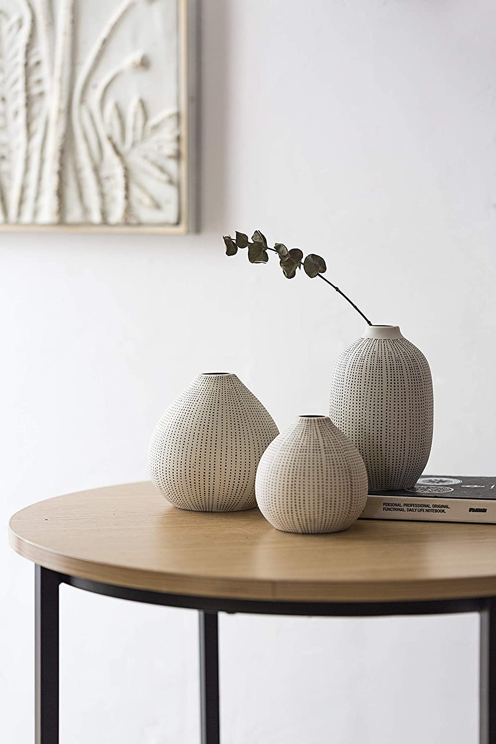 White Stoneware Textured Set of 3 Vases