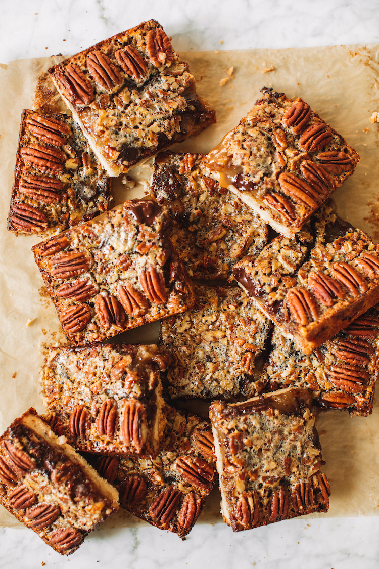 chocolate bourbon pecan pie bars