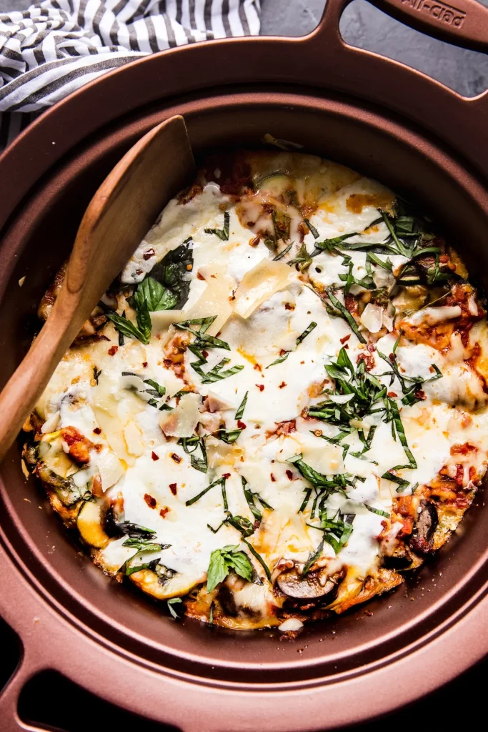 Crockpot Vegetable Lasagna from the modern proper_crockpot recipes for a crowd