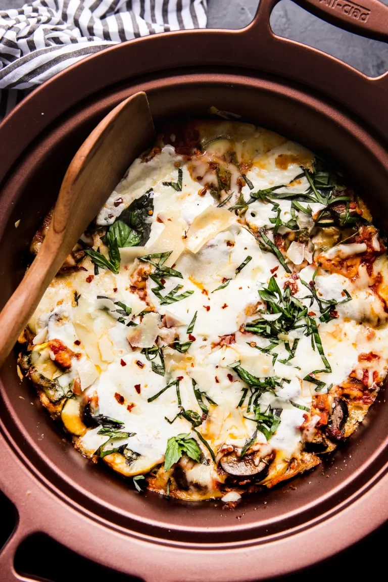 Crockpot Vegetable Lasagna from the modern proper_crockpot meals for a crowd