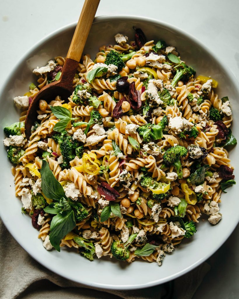 grilled broccoli and pepperoncini pasta salad with basil from the first mess
