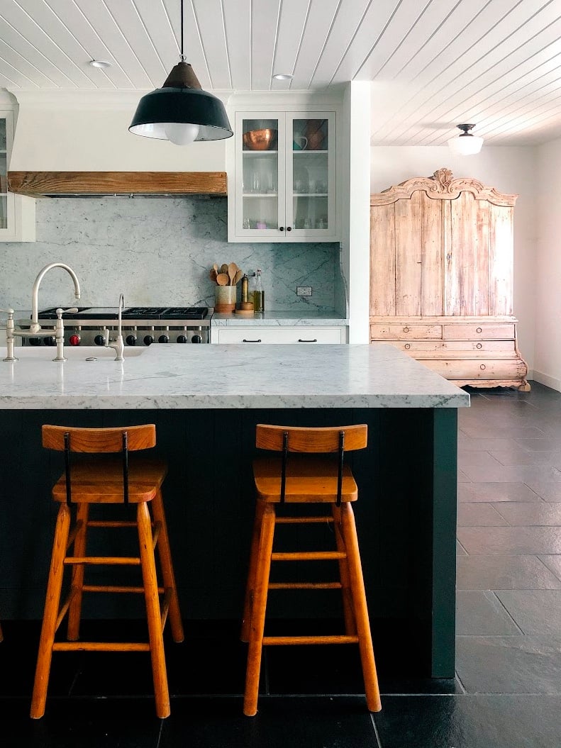 bright kitchen with stools