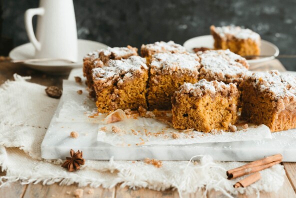 pumpkin snack cake with cinnamon streusel