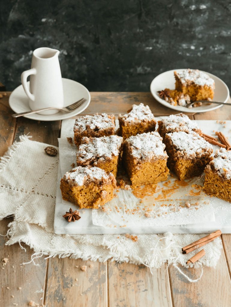 pumpkin snack cake with cinnamon streusel