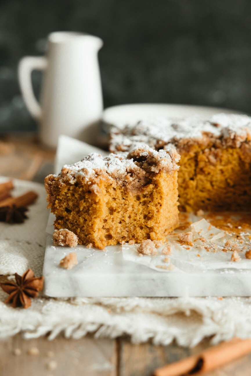 pumpkin snack cake with cinnamon streusel