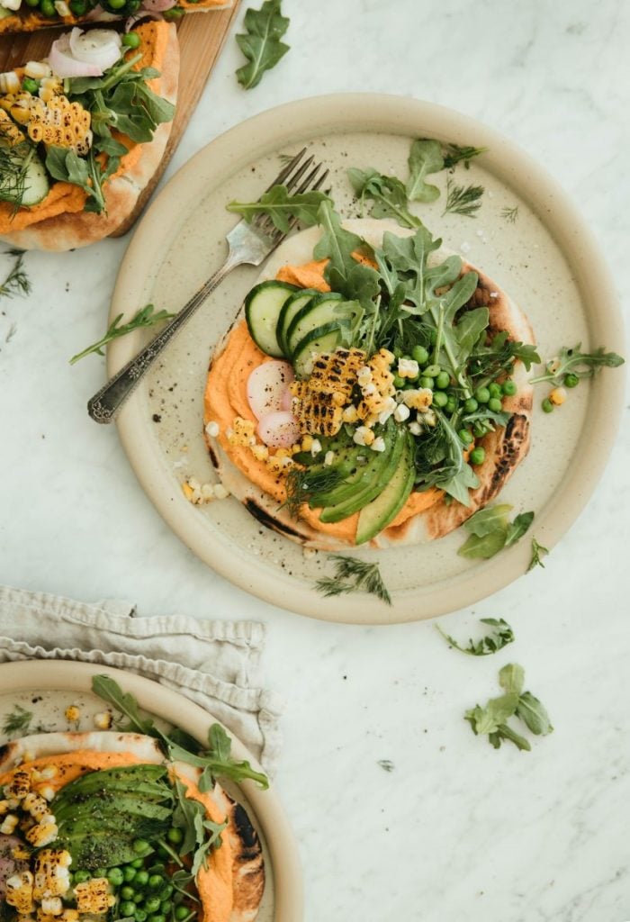 Vegan Flatbread with Roasted Carrot and Red Pepper Hummus_saturday night dinner ideas