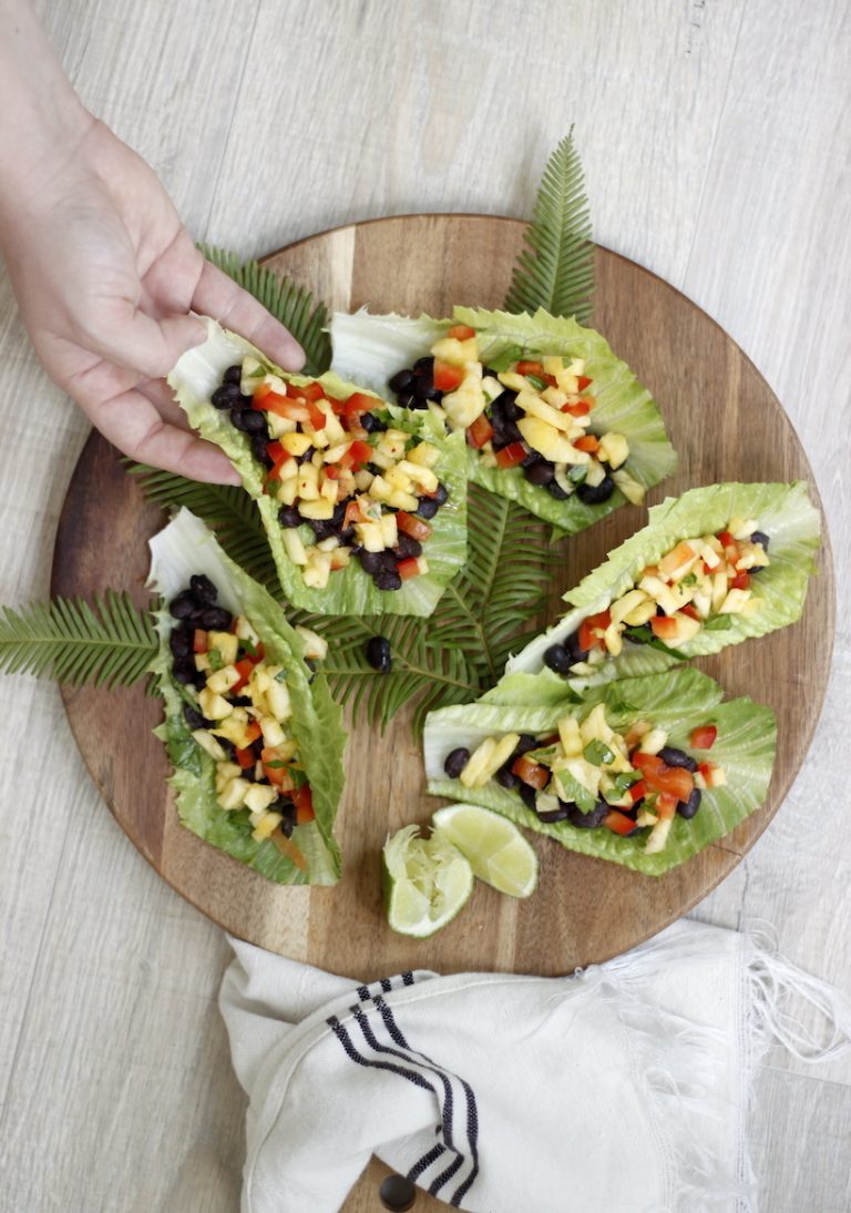 Black Bean and Pineapple Salsa Lettuce Boats_vegetarian taco recipes