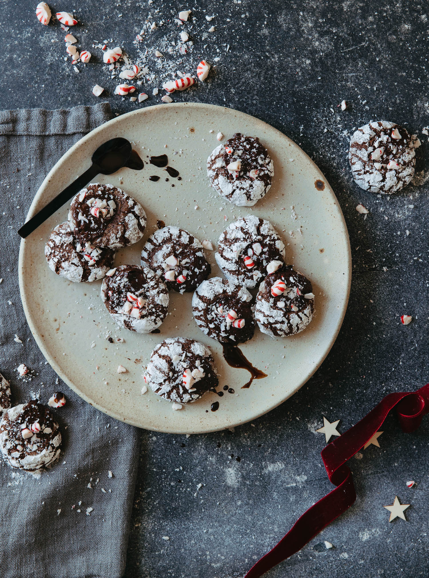 chewy chocolate peppermint cookie, snowball christmas cookie