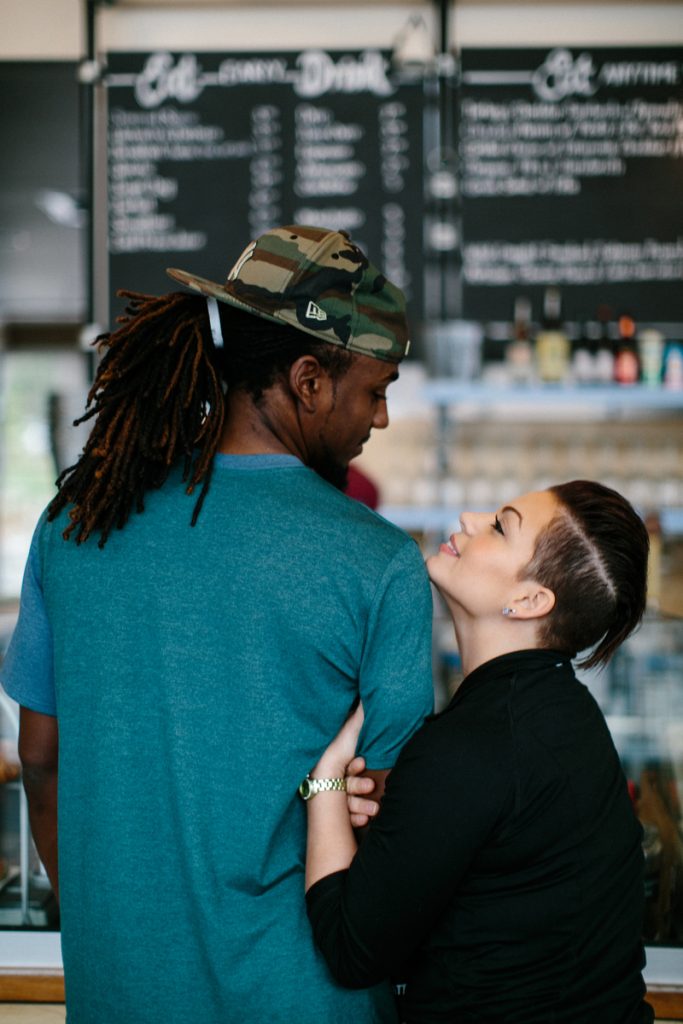 Man and woman holding each other. 