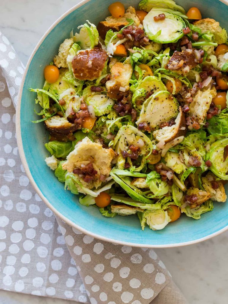 shaved brussels sprouts salad with warm prosciutto-mustard vinaigrette_best brussels sprouts recipes