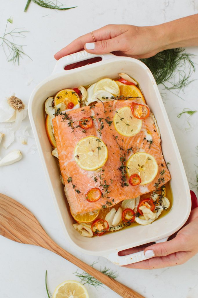 Slow Baked Citrus Salmon with Fennel & Herbs_thanksgiving potluck ideas