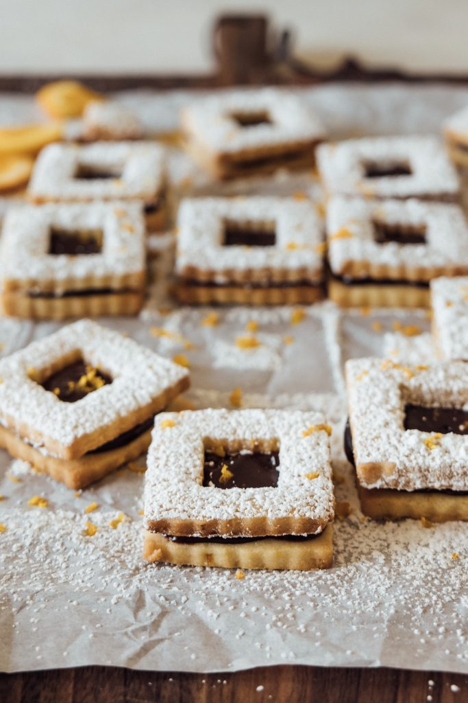 chocolate orange shortbread linzer cookies