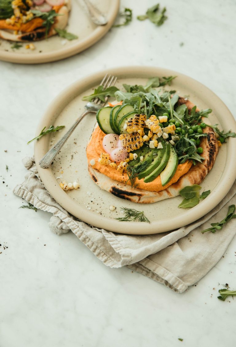 Vegan Flatbread with Roasted Carrot and Red Pepper Hummus_lazy vegan recipes
