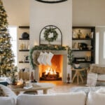 Camille Styles front porch holiday decor greenery garlands, mantel, living room