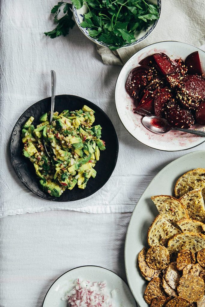 Avocado Tartare With Roasted Beets, Basil and Dukkah healthy new year's eve recipes