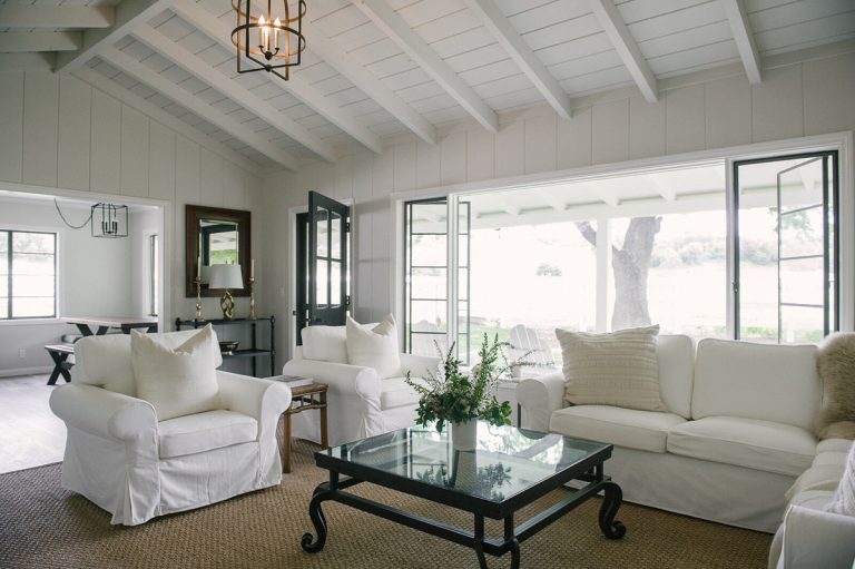 white shiplap living room