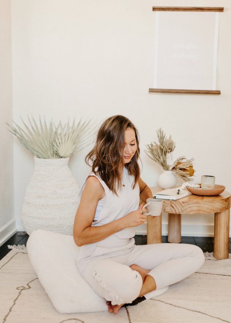 Woman meditating on new year intentions