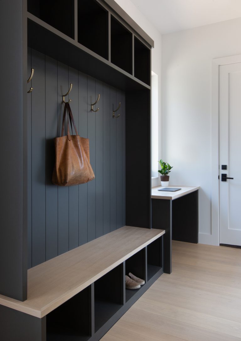 dark blue mudroom