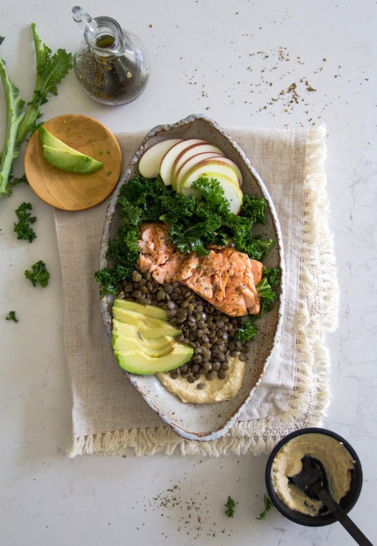 Za'atar and Hummus Salmon Lentil Salad_healthy salmon recipes