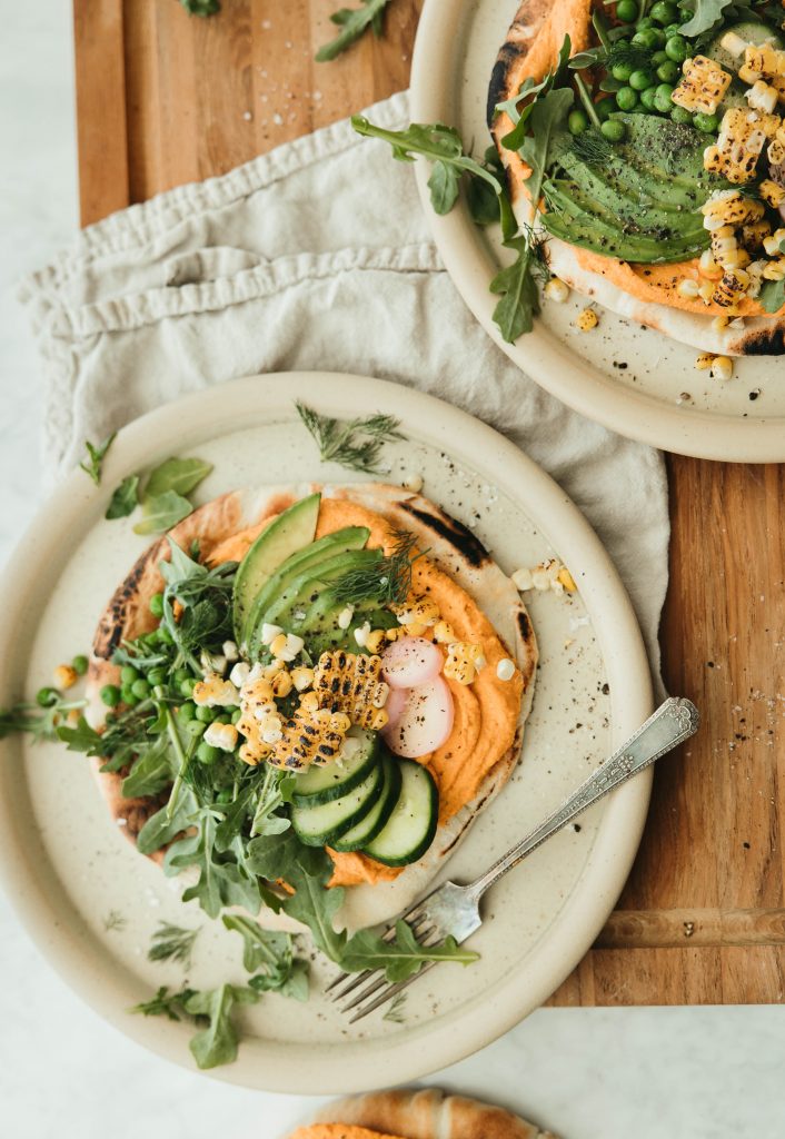 Roasted carrot hummus flatbread lupini beans