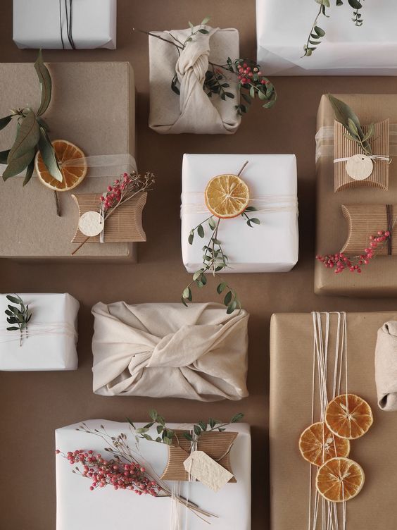 Green and Neutral Holiday Gift Wrap Inspiration