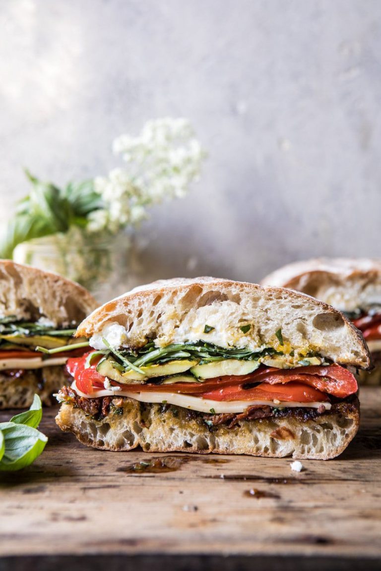 Marinated Vegetable and Cheese Sandwich with Sun-Dried Tomato Pesto_vegetarian sandwich recipes