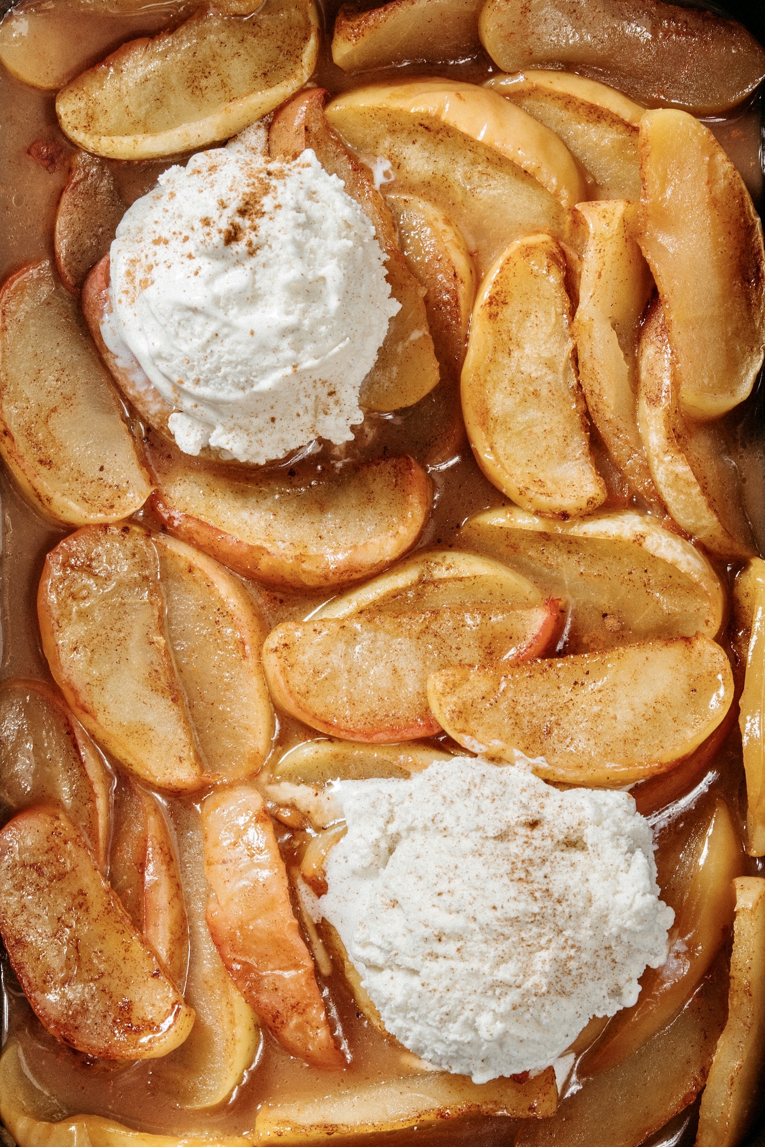 ingredients for cinnamon baked apples, fall and winter dessert, ice cream