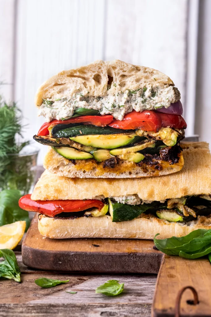 Grilled Vegetable Sandwich with Herbed Sunflower Ricotta_vegetarian sandwich recipes