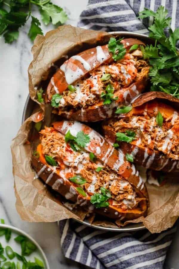 Buffalo Chicken-Stuffed Sweet Potatoes