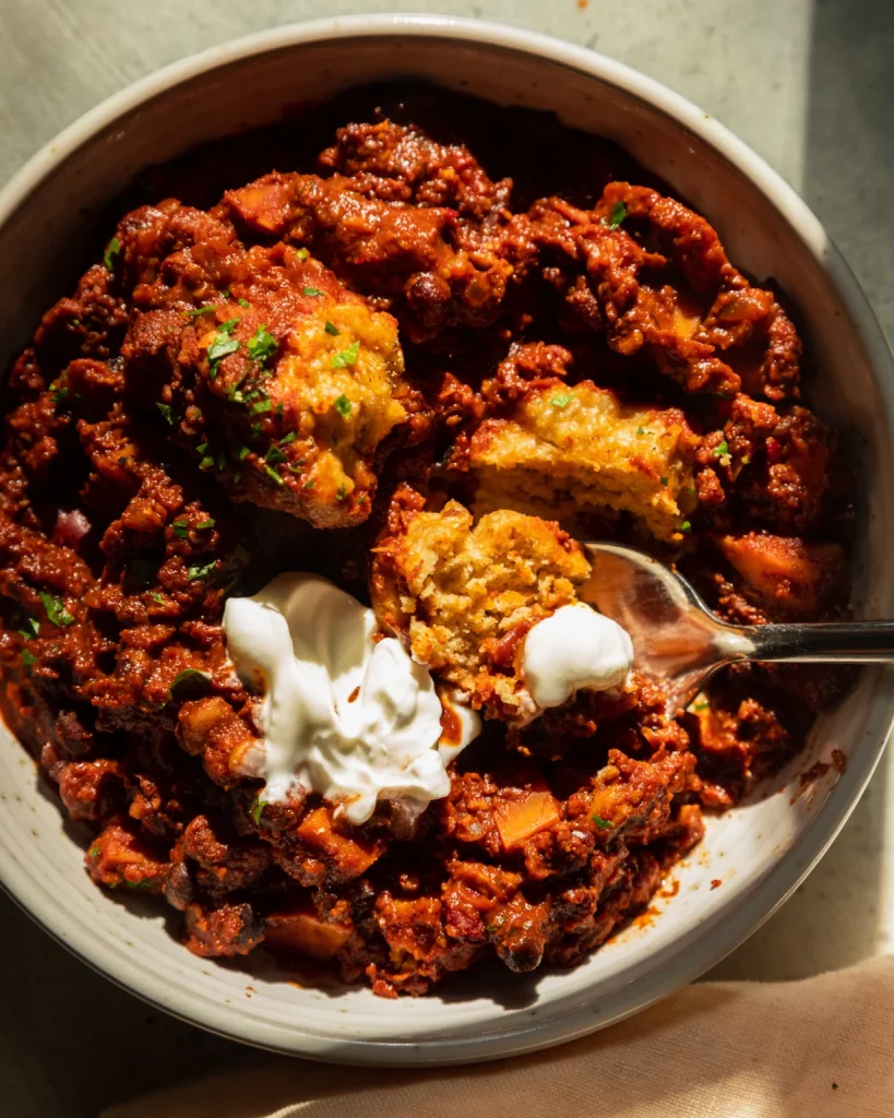 best chili recipes, sweet potato walnut chili with corn dumplings