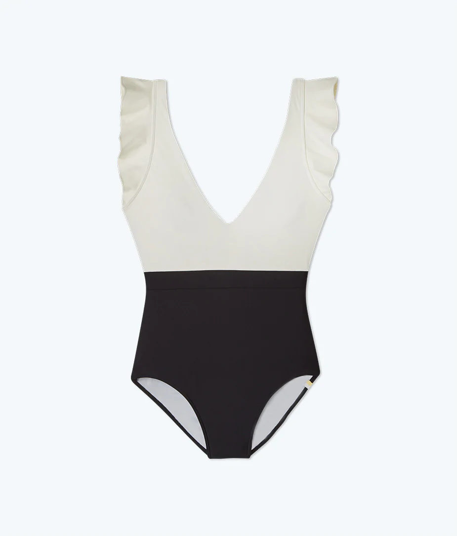 summersalt black and white ruffle swimsuit