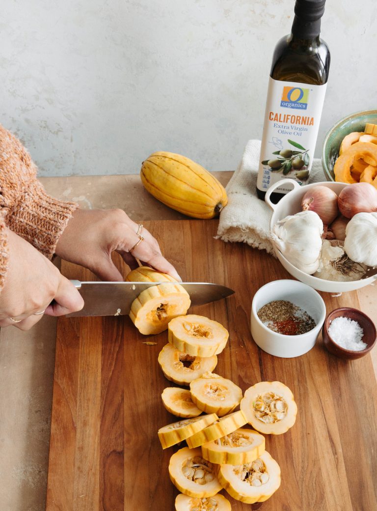 calabaza delicata, aceite de canola vs aceite de oliva