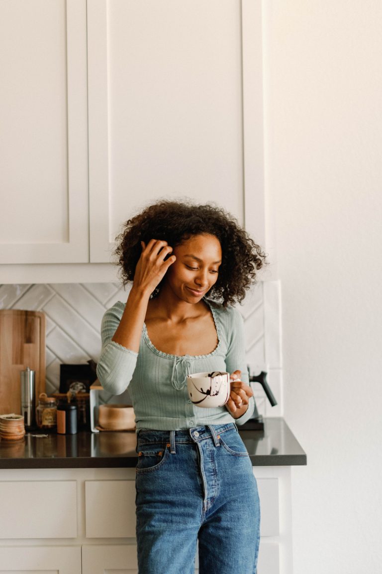 Sanetra Nere Logno drinking coffee, self care for black women