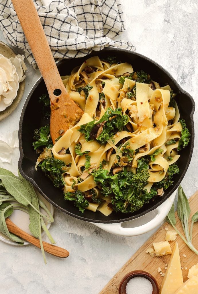 Pappardelle With Shiitakes, Kale, & Jammy Leeks