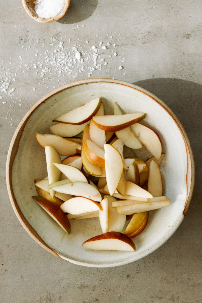 pears in casa zuma sharing bowl, winter produce, fruit