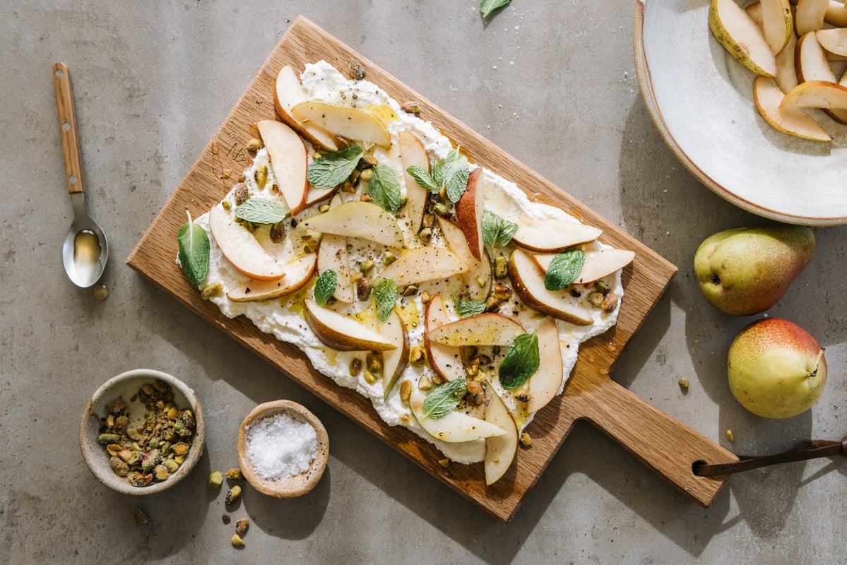 Meet My Ricotta Board with Pears and Honey-Toasted Pistachios—aka Your New Favorite Appetizer