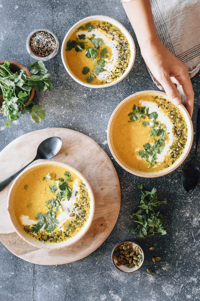 Creamy vegan butternut squash soup with ginger and coconut milk