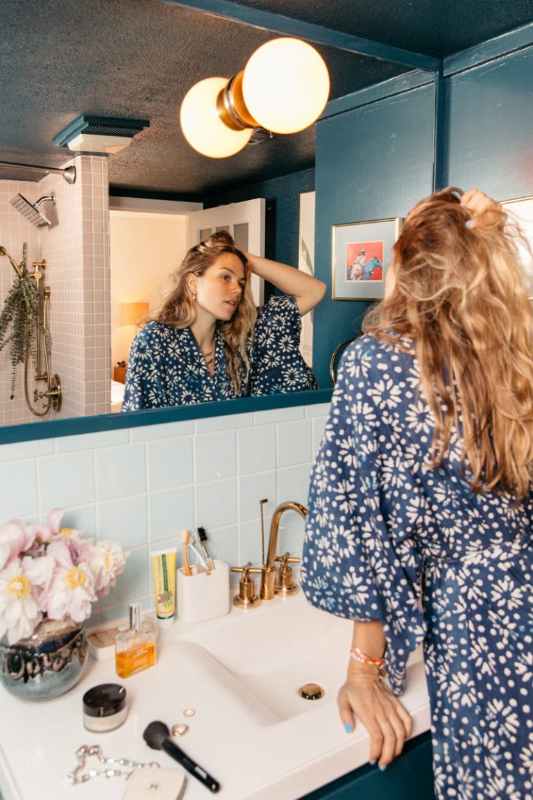 woman bathroom mirror, botox alternatives