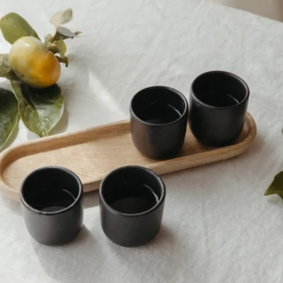 Espresso Cups, Set of 4, with Wooden Tray