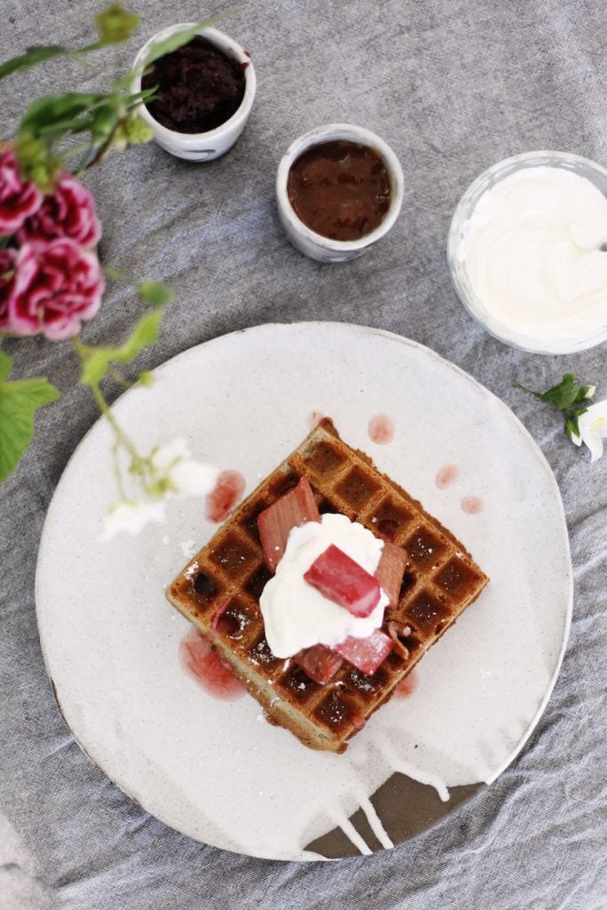 Liège-style waffles with rhubarb-vanilla jam recipe