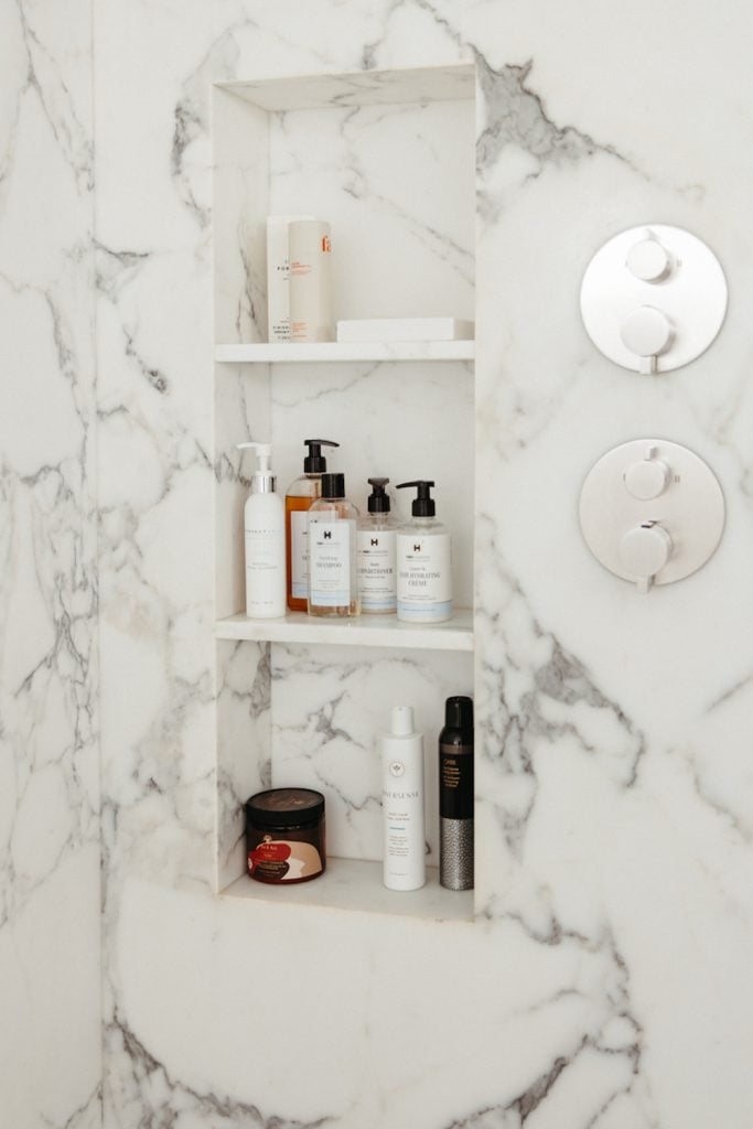marble shower, shower routine aesthetic
