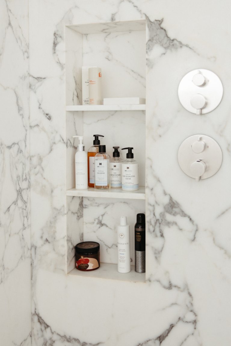 marble shower, shower routine aesthetic