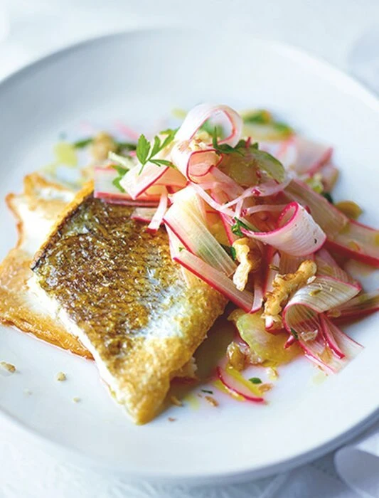 sea bass with rhubarb slaw_how to use rhubarb