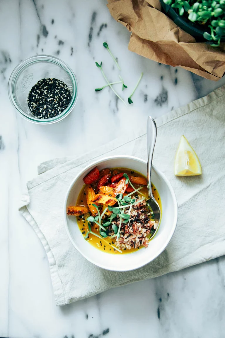 Roasted Carrots & Rice with Zingy Turmeric Broth